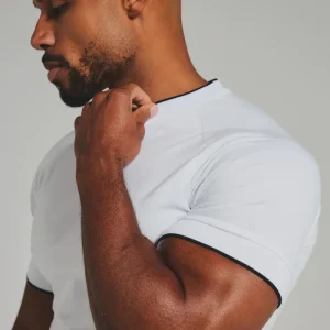 Fine Tipped T-Shirt in White with Navy Trim